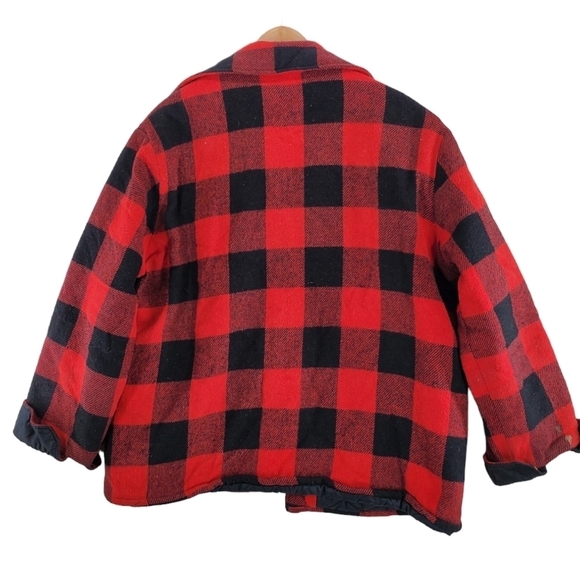 Vtg Brewster Jacket Mens XL Red Black Buffalo Plaid Flannel Wool Linen Quilted - Picture 5 of 16